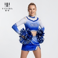 Uniformes de Porristas Personalizados de Fábrica al por Mayor, Corte Automatizado, Diseño de Bordado 3D con Logotipo, Ropa Deportiva Personalizada
