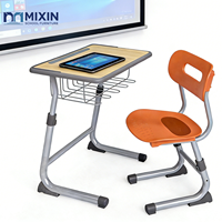 Table d'étude ergonomique individuelle pour étudiant, mobilier scolaire en PP, bureau d'écolier en PP, mobilier de classe en métal et bois