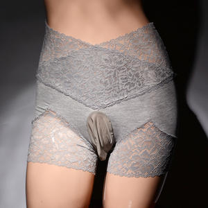 Caleçons U-Bag taille haute pour hommes, <span class=keywords><strong>sexy</strong></span>, en dentelle, style boyshorts, et ensembles de <span class=keywords><strong>bas</strong></span> et shorts, taille haute, en Spandex/Nylon, à volants floraux - Product Image 1