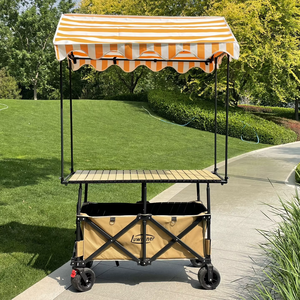 Chariot de <span class=keywords><strong>camping</strong></span> pliable en tissu Oxford rayé rose et blanc avec toit en acier inoxydable, plateau réglable en hauteur, grande capacité - Product Image 2