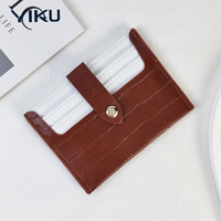 YIKU dompet kartu kredit kulit PU minimalis, pemegang kartu kredit minimalis tekstur buaya ramping pasokan pabrik