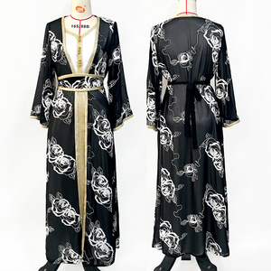TONGYANG – ensemble Abaya brodé de fleurs, deux pièces, <span class=keywords><strong>gilet</strong></span> longue robe avec ceinture, <span class=keywords><strong>Kimono</strong></span> Eid musulman dubaï marocain Kaftan arabe femmes - Product Image 5
