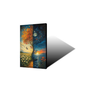 Impresión en Lienzo de Doble Paisaje Día y Noche, Sol y Luna, Otoño y Primavera, Mariposas, Flores, Océano, Atardecer, Fantasía, Naturaleza, <span class=keywords><strong>Arte</strong></span> Digital - Product Image 3