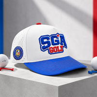 Casquette de golf à cinq panneaux avec emblème brodé 3D, personnalisable OEM, faible MOQ, haute qualité, fermeture Velcro, respirante et légère