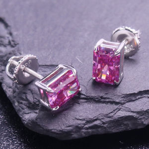 5x 7mm 1 Carat Boucles d'oreilles en moissanite rose, clous en argent plaqué or, base en carbone et silicium - Product Image 5