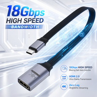 Câble adaptateur USB C vers HDMI 2.0, type C mâle vers HDMI femelle, 4K 60Hz, 2K 144Hz, 1080P 240Hz, 18 Gbps, cordon plat en aluminium QFT