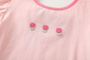 Logo personalizzato Summer Kids Girls Shirt Cute Flower Pink White Cotton Bow neonate Sweet T Shirt - Product Image 6