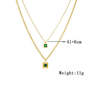 Novo Colar Feminino Banhado a Ouro 18k PVD Que Não Mancha com Pingente de Zircônia Esmeralda em Aço Inoxidável 316L de Camada Dupla - Product Image 5