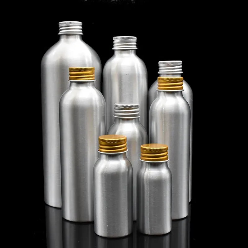 Toptan 50ml 120ml 150ml 200ml gümüş alüminyum parfüm yağı şişesi ile vidalı kapak