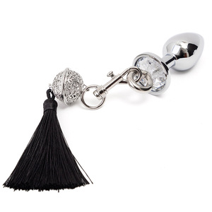Ensemble de plugs anaux en métal avec chaîne et pompon noir pour stimulation adulte - Product Image 2