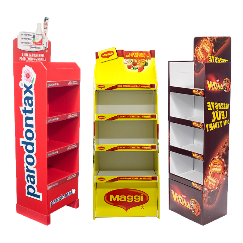 Benutzer definiertes Logo Einzelhandel geschäft Papier Display Racks Supermarkt Freistehende POS Boden Wellpappe Stand Karton Display