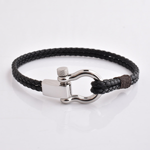 Bracelet en cuir véritable noir pour homme, prix d'usine, style vintage tressé, bracelet avec logo personnalisé - Product Image 1