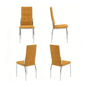 Sedia da Pranzo di Lusso in Tessuto Giallo <span class=keywords><strong>Senape</strong></span> con Design Trapuntato a Griglia, Schienale Alto e Gambe Cromate - Product Image 1