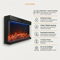 Cheminée électrique encastrée 750W 1500W, 30 pouces, 3 faces, avec télécommande à 12 couleurs de flamme
