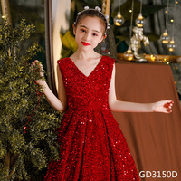 Nouvelle Robe de Demoiselle d'Honneur Rouge sans Manches à Col Rond en Dentelle et Satin avec Paillettes, Longueur Ras du Sol, Modèle Européen pour Filles, Idéale pour Mariages et Bals d'Été