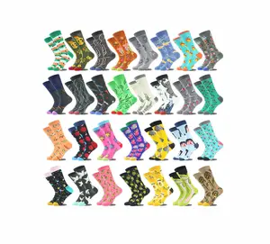 Adult mens cotton knitting happy style crew women fun colorful funky patterned novelty fancy dress socks for summer