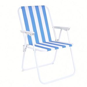 Chaise de camping et de plage pliante en métal et tissu, ultralégère, portable, à rayures bleues, à montage facile, avec ressorts, fabrication OEM, prix abordable - Product Image 1