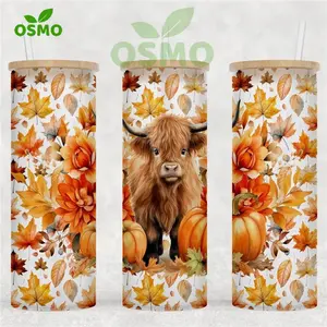 Osmo Baby Highland Cow 20oz Tumbler Sublimation Wrap UV DTF Flower Cow Lovers Tumbler Wraps