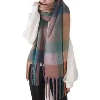 ヨーロッパとアメリカのスカーフレインボーグリッドタッセルレディーススカーフ厚く保つ暖かい冬のスカーフ卸売