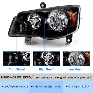 Phares Pour 11-20 Dodge <span class=keywords><strong>Grand</strong></span> Caravan 08-16 Chrysler Town & Country Noir lampes - Product Image 5
