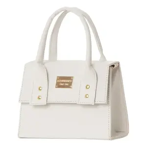 Bolso de Mano de Cuero Blanco Fana Triana, Estilo Bohemio Vintage, Dos Asas, Placa Metálica, Uso Diario - Product Image 1