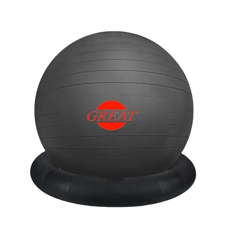 Vente en gros, balle de sport en pvc écologique anti-éclatement noir de 75cm, pilates yoga, pour hommes de 170cm