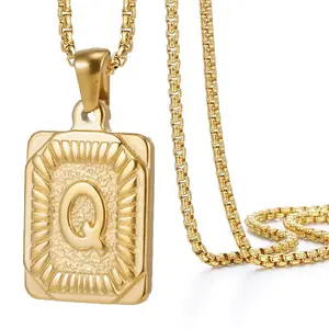 Minimalistische 14K Gouden Alfabet Statement Charme Kettingen Custom Logo 316l Roestvrij Staal Eerste Zijwaartse Letter Ketting Mannen