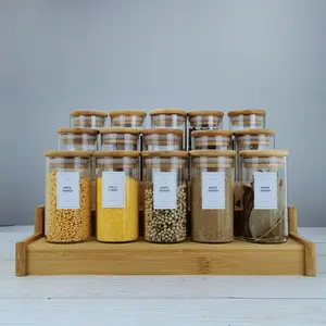 3 tire Bamboo Herb & Spice Shelf Stand holder Wood Standing Spice Rack Organizer with glass jar set