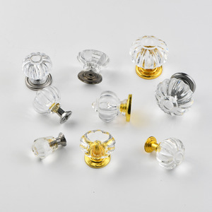 Acrylic Single-hole Cabinet <b>Knob</b> Round Transparent Gold Base Modern Minimalist Style Kitchen <b>Drawer</b> Handle - Product Image 2