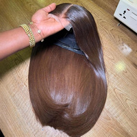 Pelucas de Cabello Humano Liso Natural Marrón con Cierre de Encaje HD 4x4 Sin Pegamento SDD Super Double Drawn, Cabello Virgen Vietnamita Sin Enredos, Peluca Bob