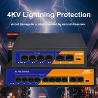 Switch POE 6 Port 48V 100Mbps Uplink 2 Port untuk CCTV, KuWFi 4+2 Port Plug and Play, Jangkauan Jaringan Nirkabel 250 Meter