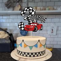 1 Stück Rennwagen 3. Geburtstag Tortendekoration Glitzer 3. Rennwagen Geburtstagstorten-Topper Dekoration für Rennwagen-Schachbrettfahne Themenparty
