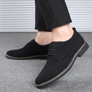 Men <strong>Suede</strong> Pu Brogue <strong>Oxford</strong> <strong>Shoes</strong> Lace-Up Round Toe Wingtip Perforated Low Heel Leather Sole British Business Casual <strong>Shoes</strong> Black - Product Image 6