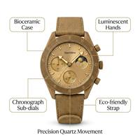 Montre en biocéramique pour homme avec bracelet en cuir, montres à quartz étanches 3ATM avec phase de lune - Logo personnalisé disponible en petite série