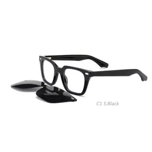 High Quality Square Magnet Sunglasses Acetate Frame Polarized Lens Men Clip On Glasses Sunglasses