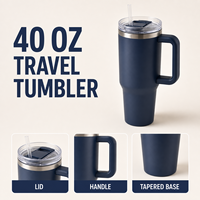 JUNVOY Tasse personnalisée de 40 oz en acier inoxydable, mug de voyage isotherme à double paroi sous vide avec poignée et paille