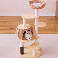 Arbre à chat en rotin tressé et bois massif, style champêtre, gain de place, lit pour chat à usage domestique, condo tout-en-un pour chat, Chine