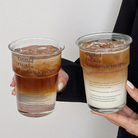 Gobelet en verre transparent de 450 ml, tasse à boire à large ouverture avec motif imprimé pour café, jus, lait, boissons