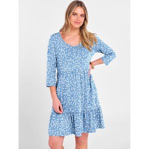 FOXA Vestido mini de manga 3/4 para mujer, cuello en V, fluido, con volantes, floral, estilo bohemio, línea A, informal, para verano, playa, vacaciones - Product Image 4
