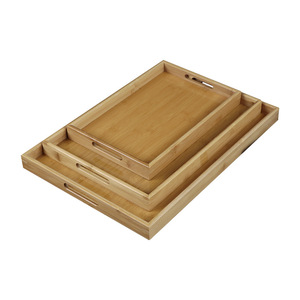 Bandeja de madera de bambú estilo japonés, rectangular, con doble asa, para servir en el hogar, hotel o restaurante. - Product Image 4