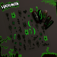 Autocollants Esthétiques Gothiques pour Ongles d'Halloween – Motifs Cœur, Toile d'Araignée, Alien – Lumineux et Phosphorescents dans le Noir – Outil de Nail Art Effrayant