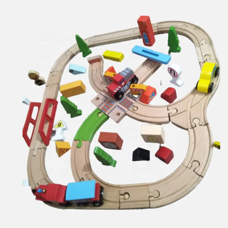 Ooden-Juego de trenes eléctricos de juguete para niños, pista de tren flexible con batería para Boys y irirls