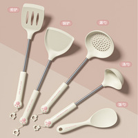 Meilleures ventes : Ensemble d'ustensiles de cuisine en silicone, comprenant spatule pour wok et louche à soupe, 2/3/4/5 pièces, avec manche en forme de patte de chat