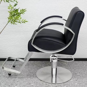 Modern Black Faux Leather Barber Chair Stainless Steel Frame Hydraulic Height Adjustable Round Base Salon Furniture - Product Image 3