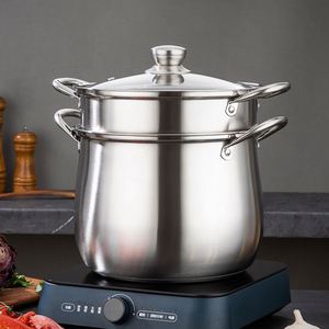 Olla Alta Clásica de Acero Inoxidable, de Gran Capacidad, con Doble Fondo Antiescaldaduras, para Uso Doméstico y Comercial - Product Image 4