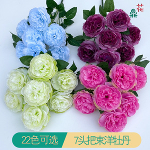 ช่อดอกโบตั๋น 7 หัว สีม่วง ทำจากผ้าไหม ขนาด 34 ซม. สำหรับตกแต่งงานแต่งงานและบ้าน ดอกกุหลาบประดิษฐ์ - Product Image 3