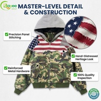 Sweat à capuche réversible camouflage en coton épais personnalisé, style streetwear rétro, avec broderie imprimée, fermeture éclair pour homme