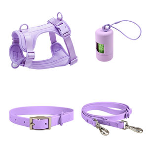 Venta al por mayor de fábrica diseñadores de logotipo personalizado púrpura PVC suave caza impermeable pequeño perro mascota collar y correa arnés conjunto - Product Image 6