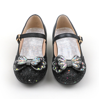 Chaussures tendance et scintillantes pour enfants, vente en gros, chaussures noires de princesse pour filles, pour la danse, talons hauts, chaussures de danse pour l'école.