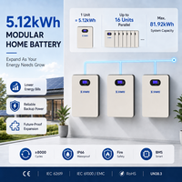 Système de batterie de stockage d'énergie solaire domestique hybride mural 5,12 kWh 51,2 V 100 Ah LiFePO4 pour alimentation de secours